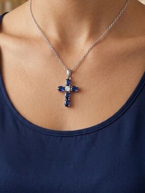 Sapphire & Diamond Stainless Steel Cross Necklace
C3‎